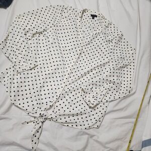 NWOT Talbots Woman Polka Dot Tie‎ Front Blouse Size Lg Petite Creme with Navy